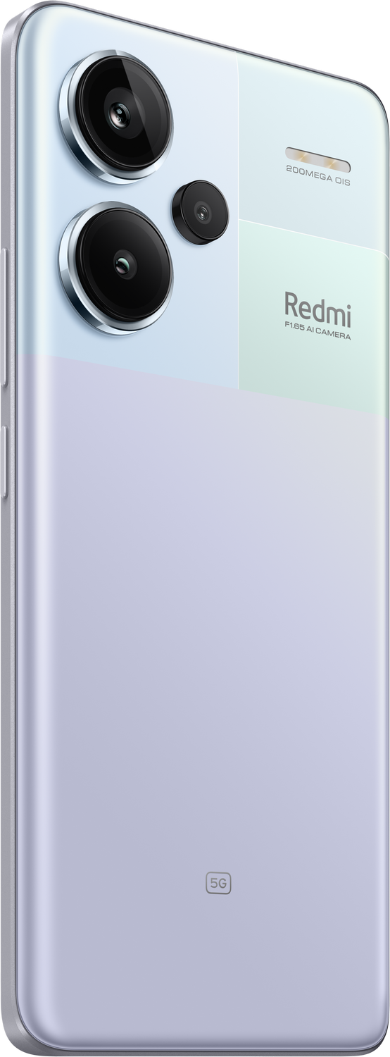 Teléfono Redmi con parte trasera azul claro y blanco, con dos cámaras y logo 5G.