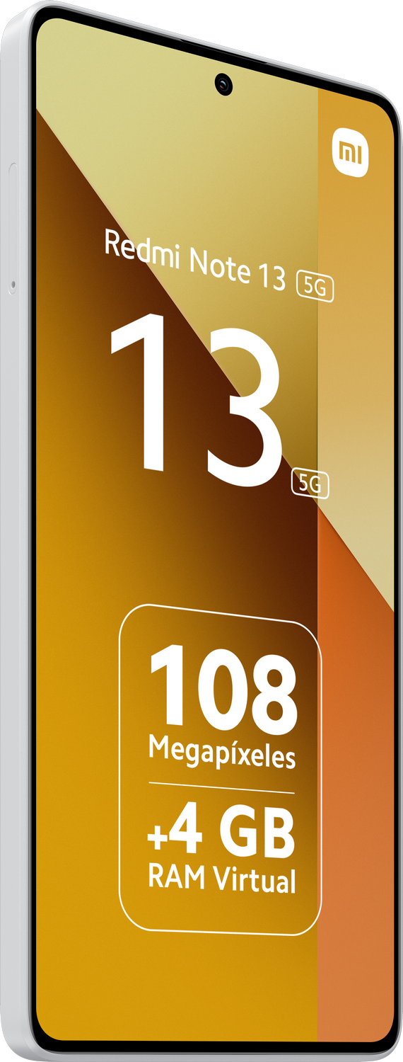 Smartphone blanco con pantalla grande, mostrando texto y gráficos, logo Xiaomi.