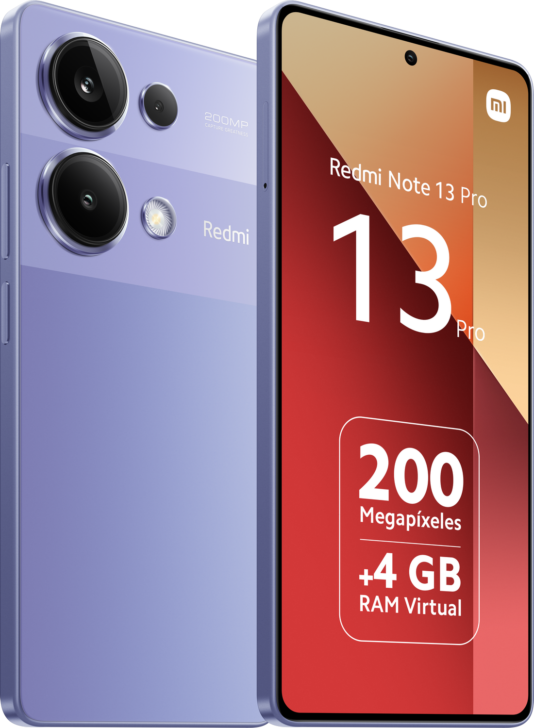 Un teléfono inteligente morado con un conjunto de cámaras en la parte posterior y una pantalla degradada.