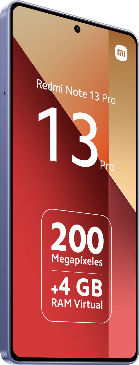 Un teléfono azul con el texto Redmi Note 13 Pro y 200 Megapíxeles.