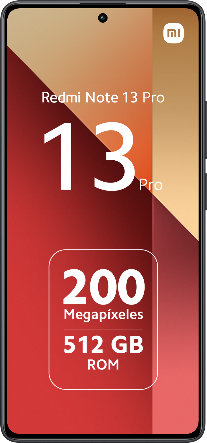 Un smartphone con un fondo degradado rojo y naranja. Tiene el texto Redmi Note 13 Pro.
