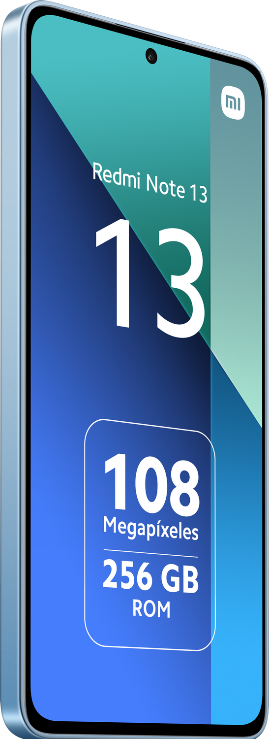 Smartphone azul, Redmi Note 13, texto blanco con 13, 108 Megapíxeles, 256 GB ROM.