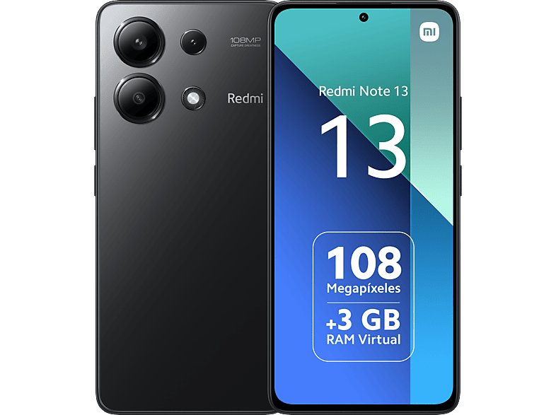 REACONDICIONADO Seminuevo Muy buenoo Móvil - Xiaomi Redmi Note 13, Midnight Black, 128 GB, 6 GB RAM, 6.67" AMOLED FHD+, Snapdragon 685, 5000 mAh