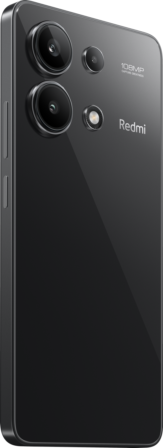 Smartphone negro con tres cámaras traseras y el logo de Redmi.