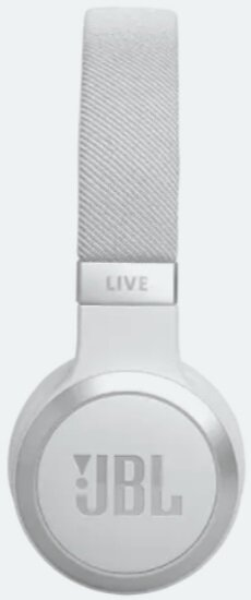Białe słuchawki JBL ze srebrną opaską i logo. Opaska mówi LIVE.