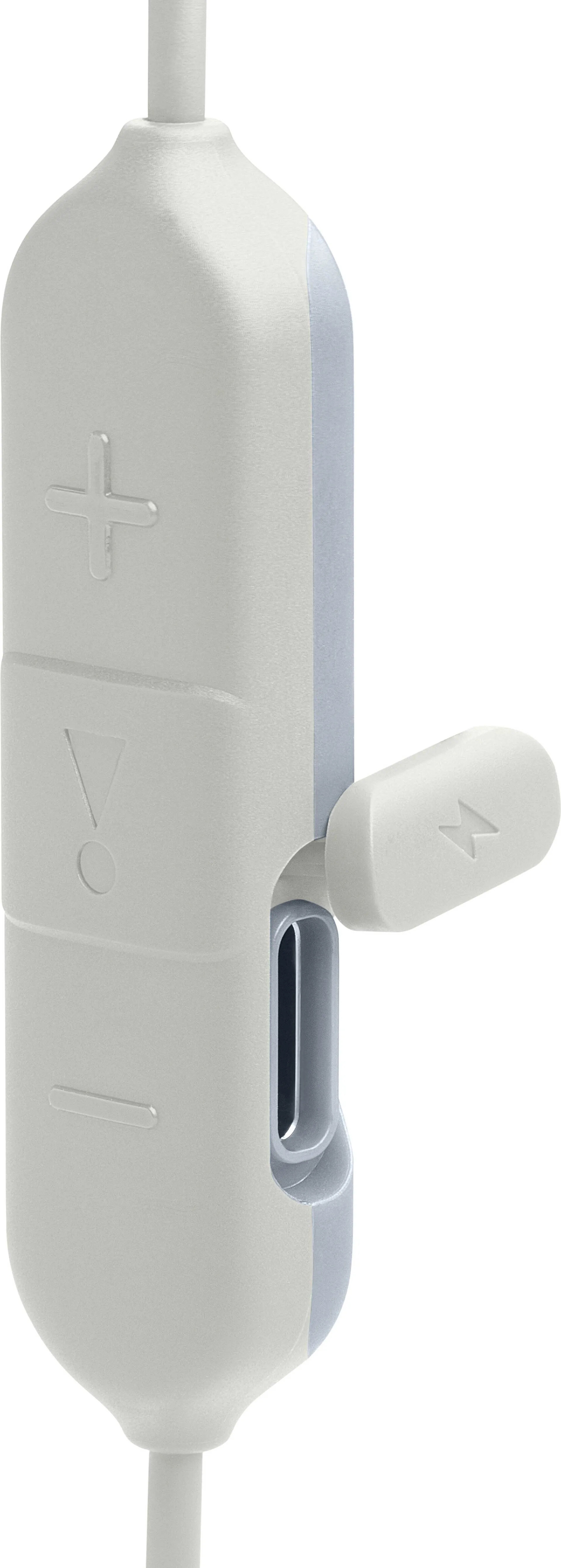 Biały pilot na kablu z symbolami plusa, wykrzyknika i błyskawicy.