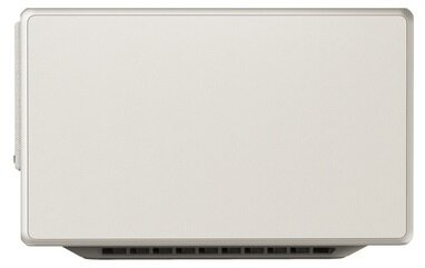 Widok z góry na kremowy projektor, z gładką powierzchnią.