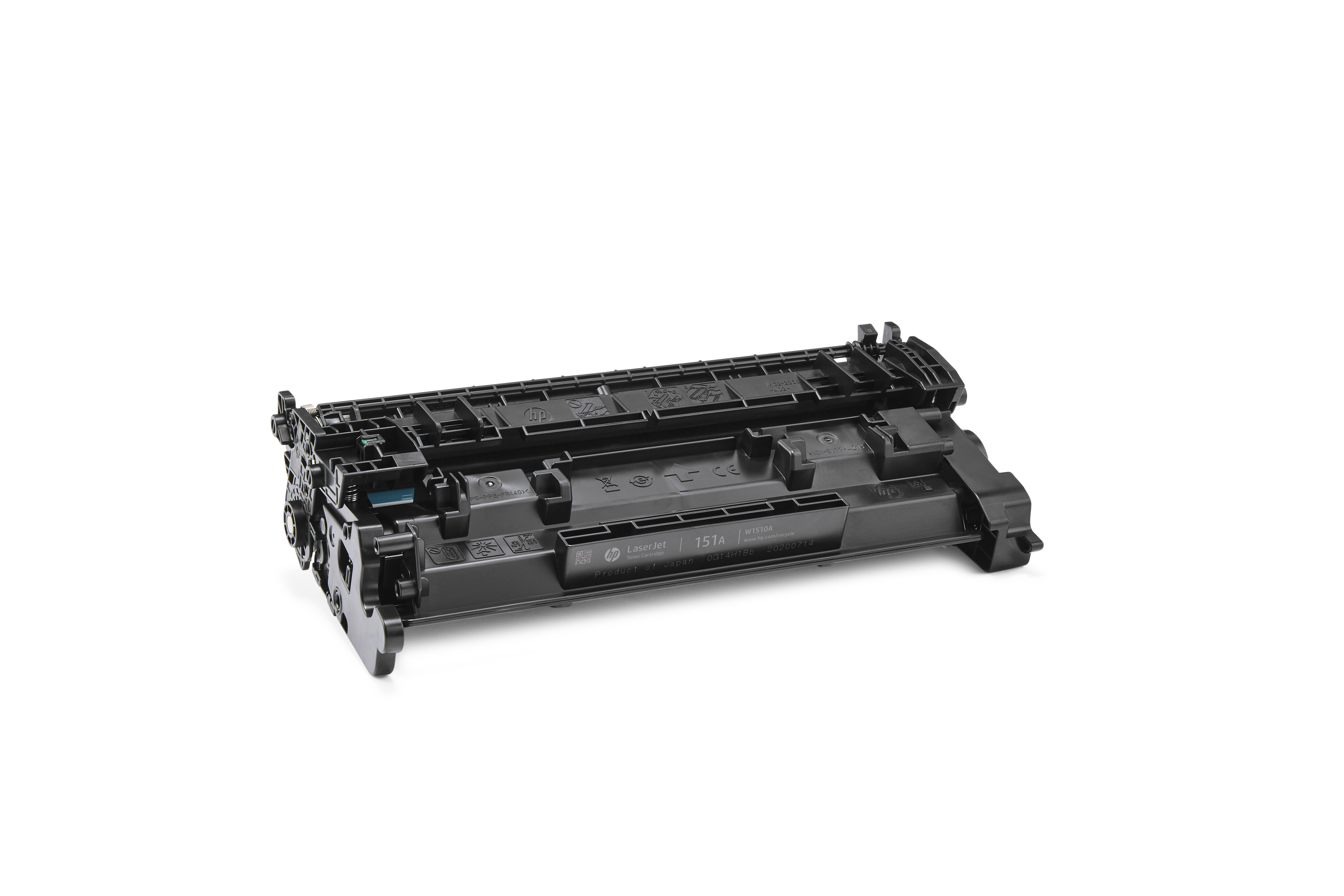 Siyah HP 151A toner kartuşu. Kartuş siyah plastik bir muhafazaya ve HP etiketlerine sahiptir.