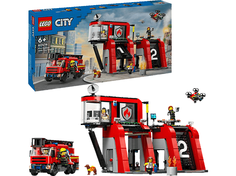Lego City 60414 Feuerwehrstation mit Drehleiterfahrzeug Bausatz, Mehrfarbig