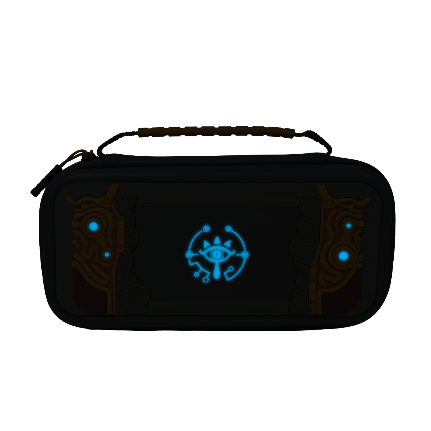 A dark case for a Nintendo Switch with a glowing design.