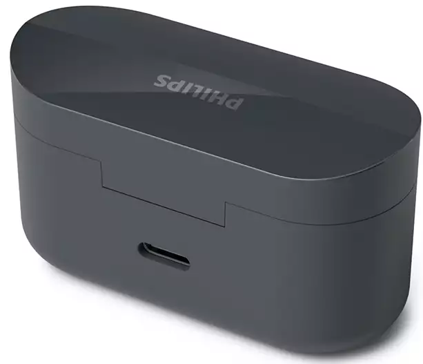Sötétszürke Philips töltőtok USB-C porttal az alján.