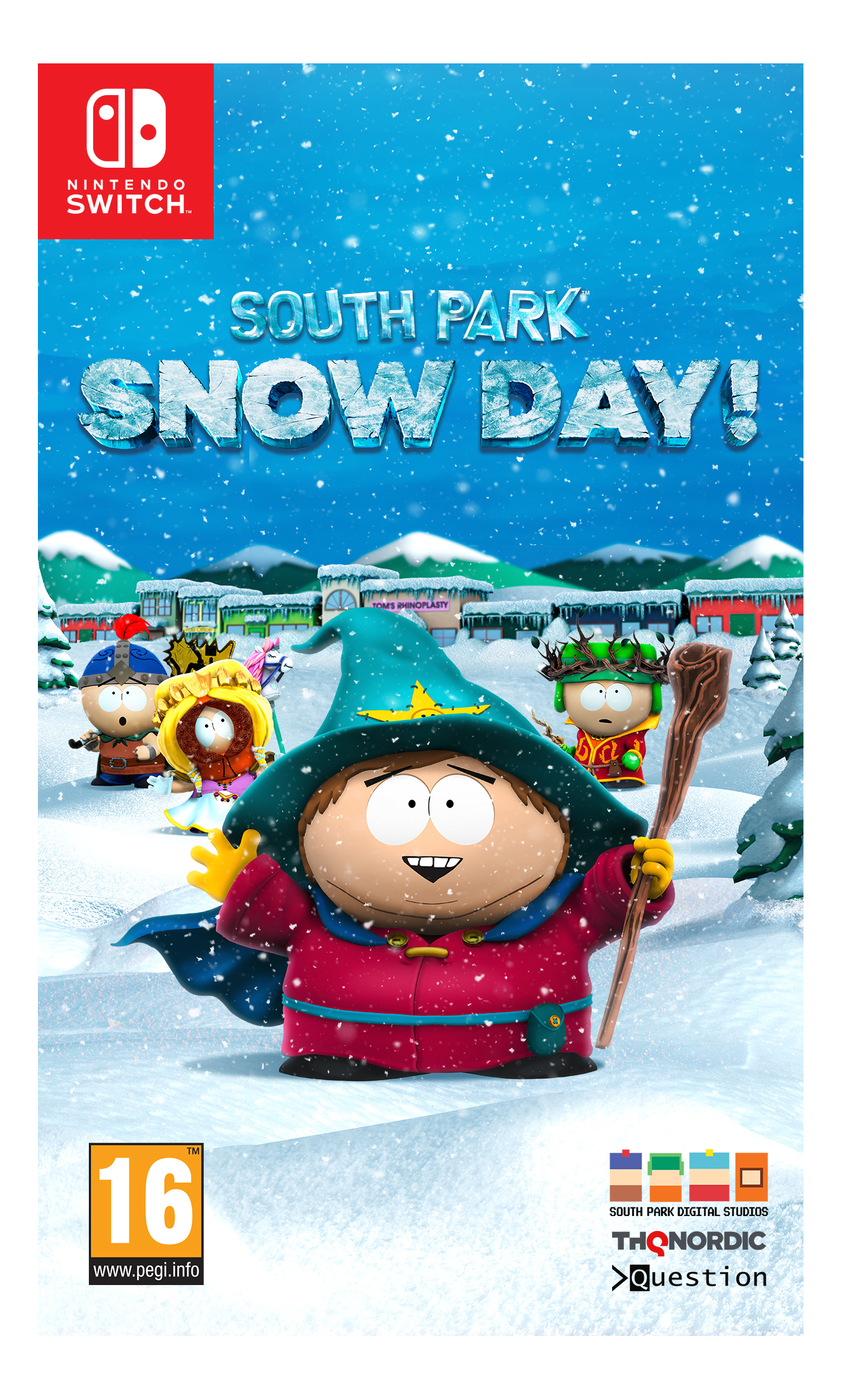 Nintendo Switch Spielcover. South Park Charaktere im Schnee.
