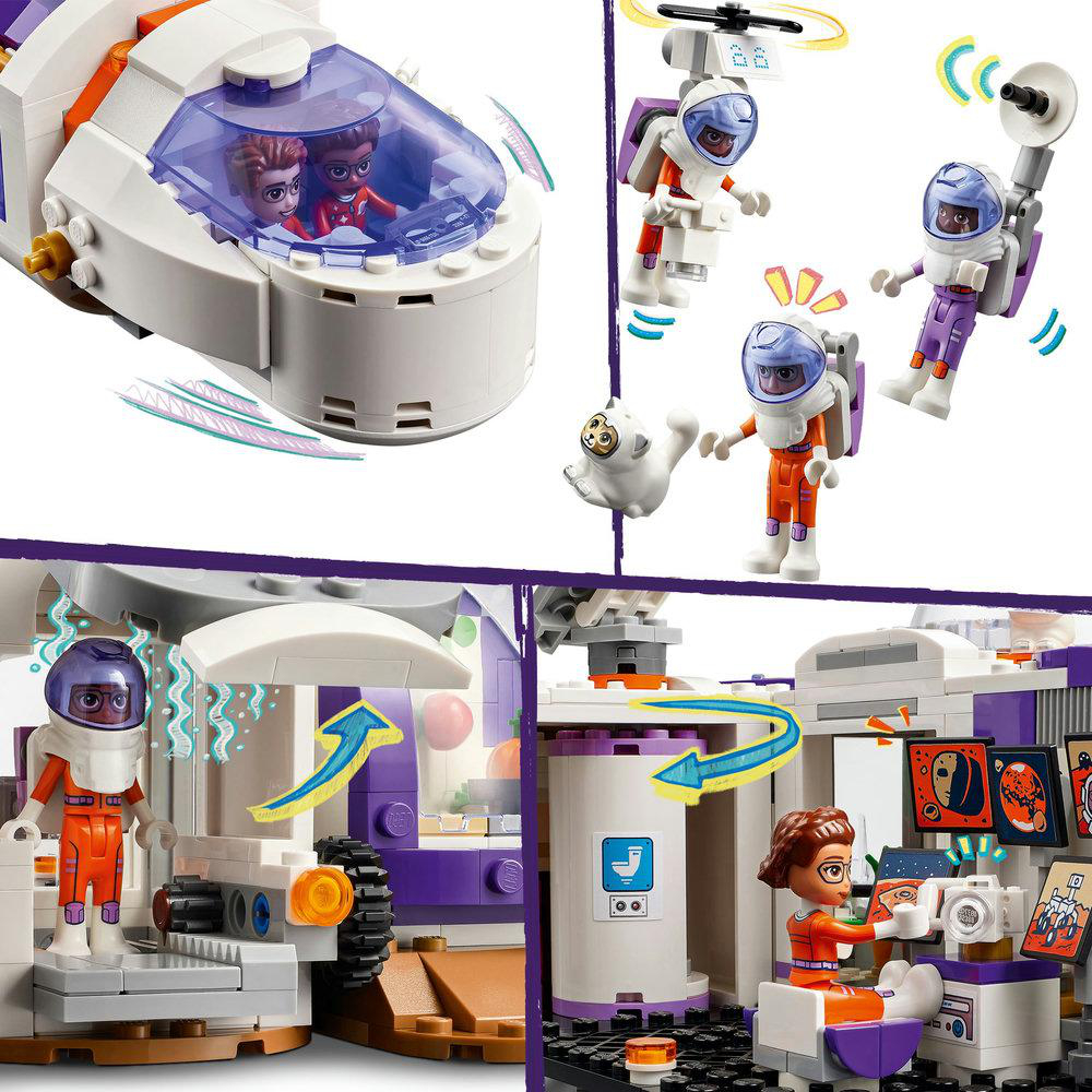 Lego Friends-Set mit Astronauten, einer Raumstation und vielfältigen Minifiguren.