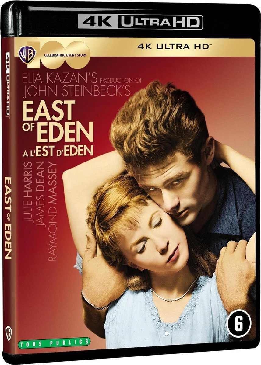 DVD-hoes van 'East of Eden' met acteurs James Dean en Julie Harris in een omhelzing.
