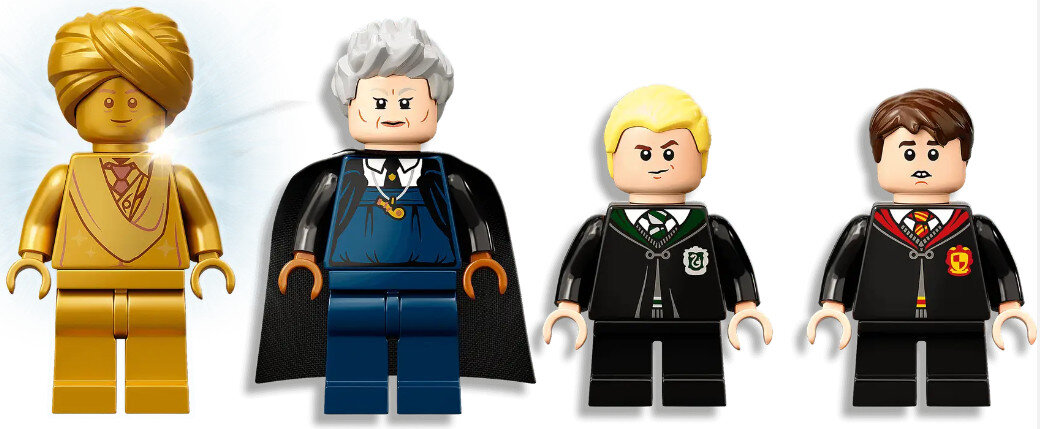 Minifigurki LEGO Harry Potter: Dumbledore, Snape, Draco Malfoy i Harry Potter.
