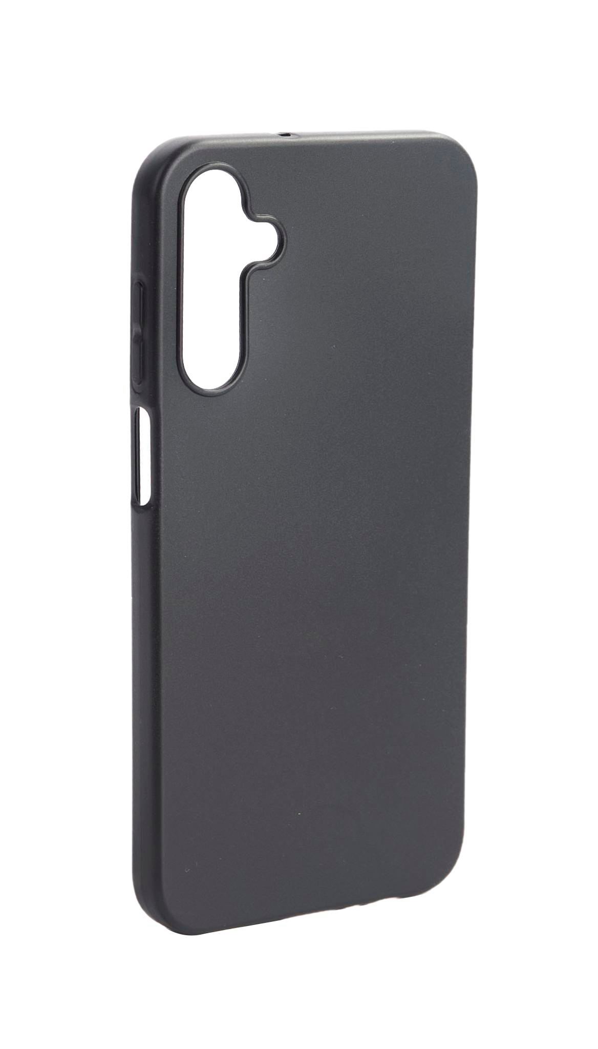 Schwarze Handyhülle mit Aussparungen für Kamera und Knöpfe, schlichtes Design.