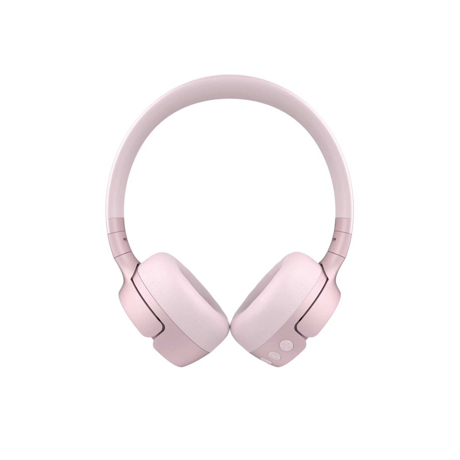 Roze koptelefoon, bovenaanzicht, met een hoofdband en twee oorschelpen.