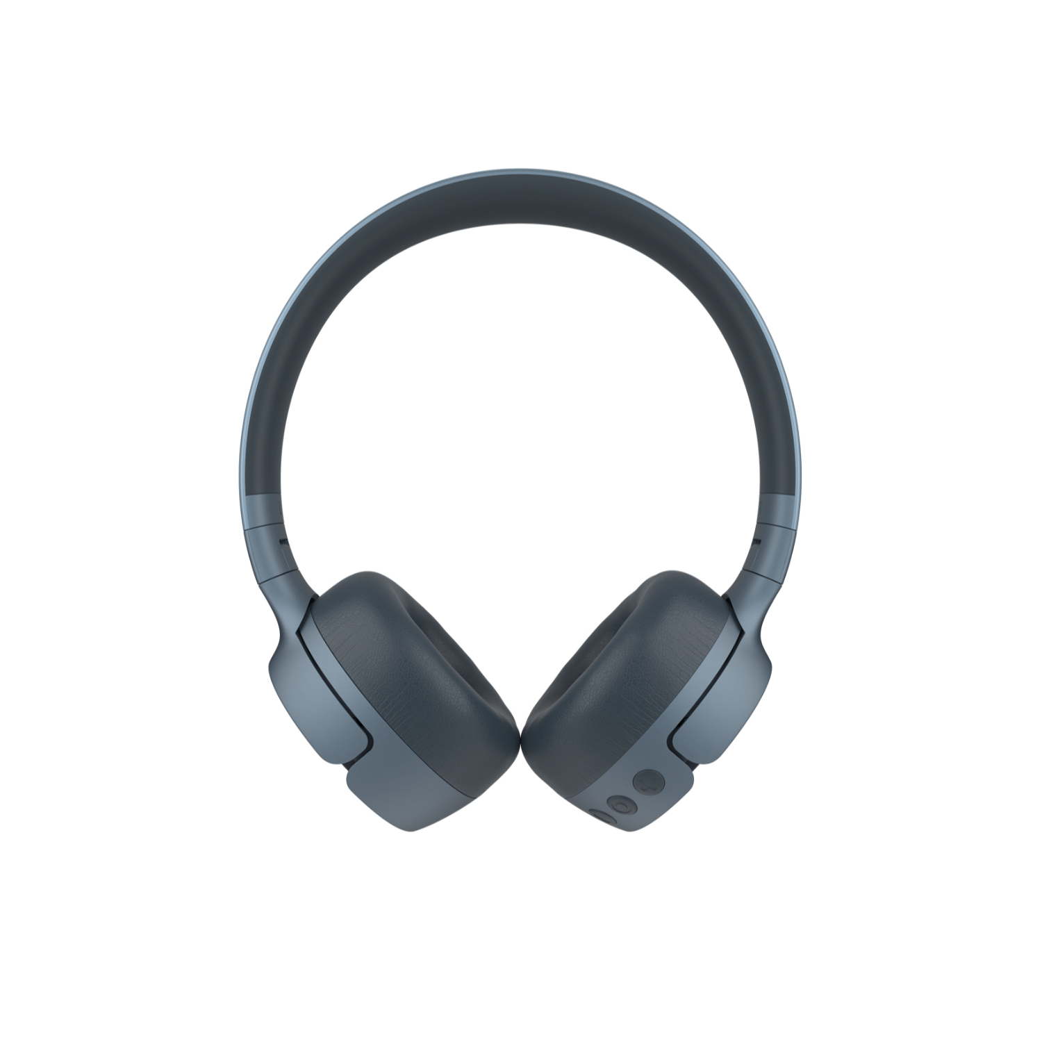 Een paar blauwe over-ear koptelefoons tegen een witte achtergrond. De koptelefoon is gecentreerd en toont de hoofdband en oorschelpen.