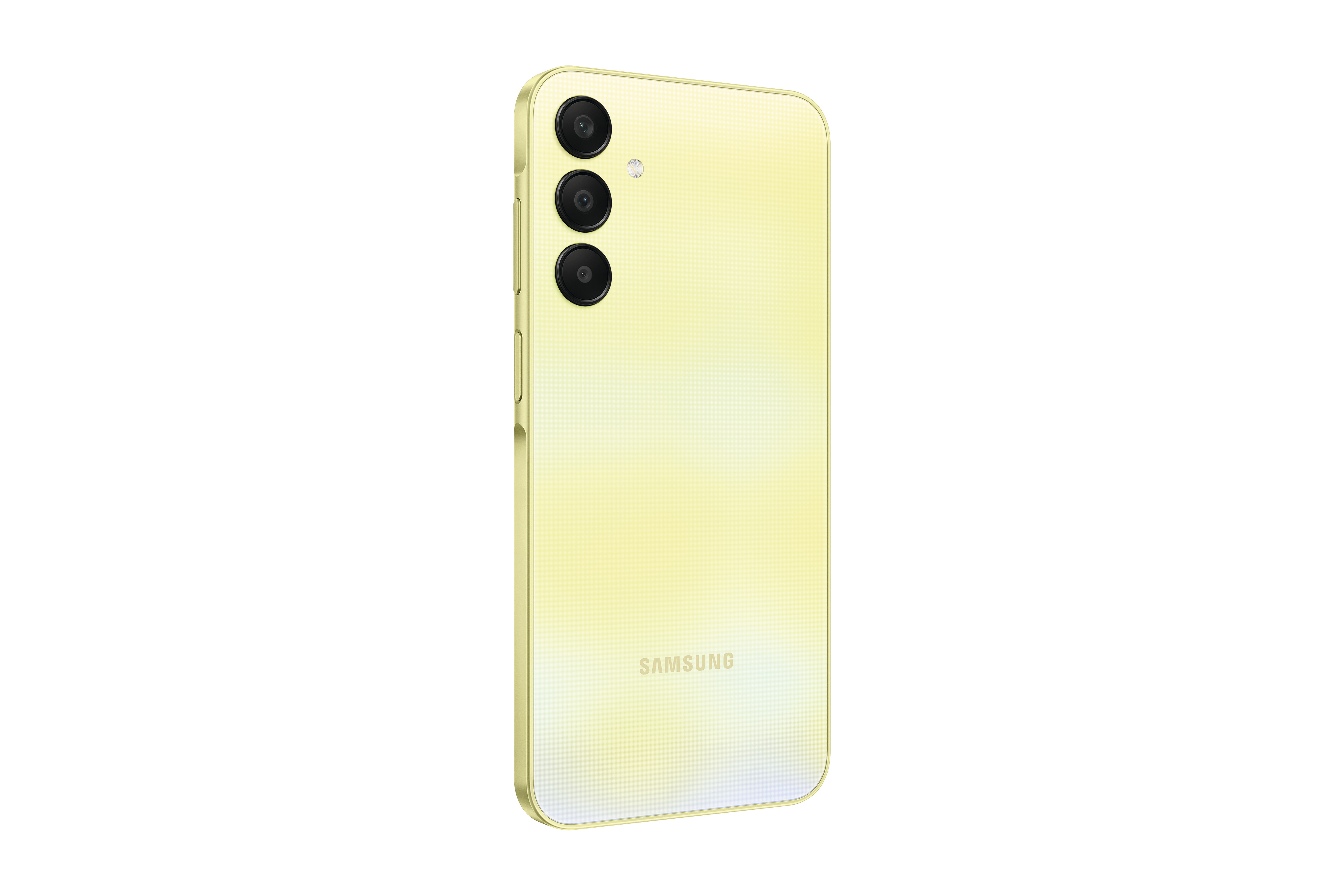 Ein gelbes Telefon mit drei Kameras auf der Rückseite.