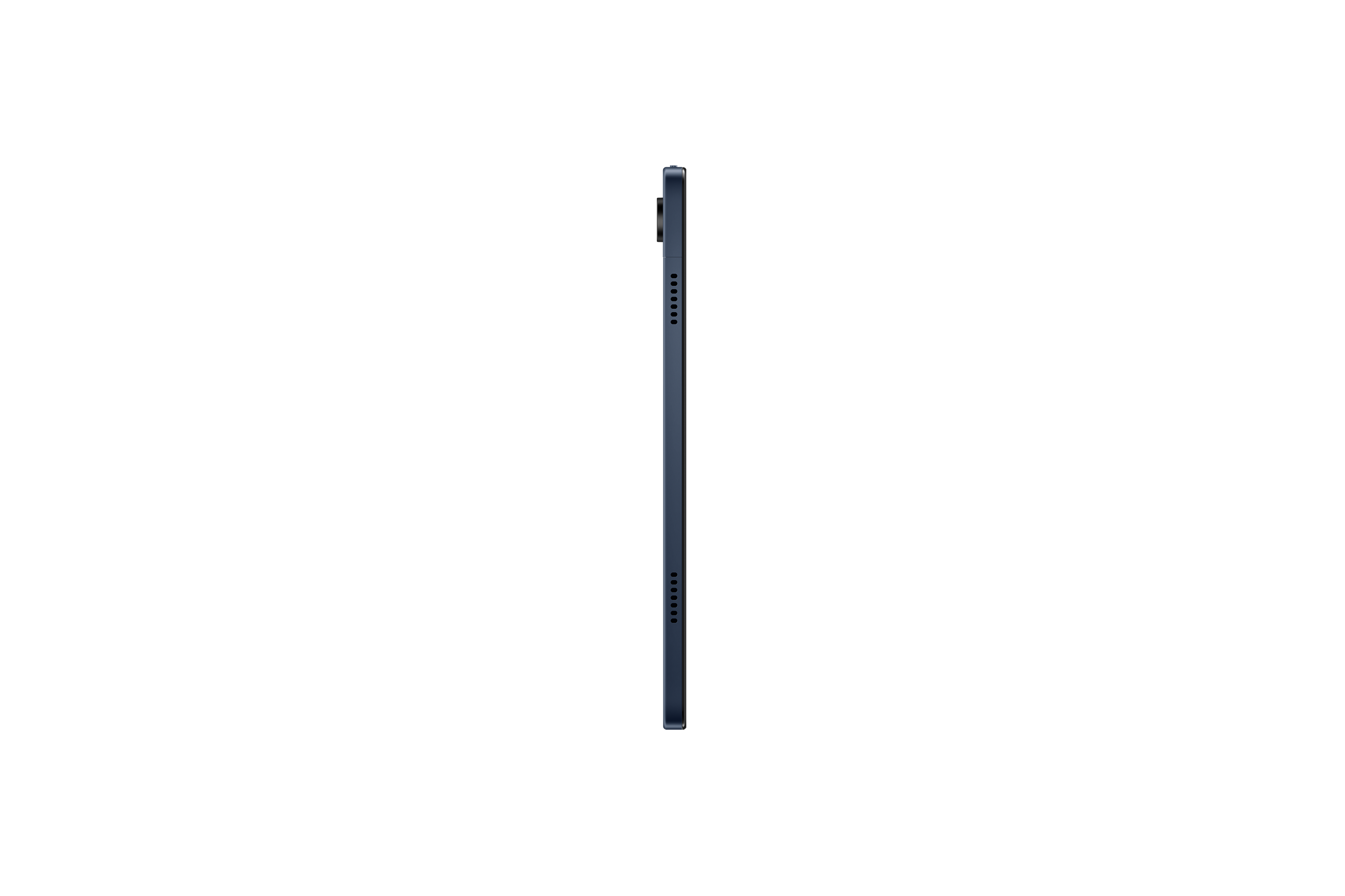 Tablet yan görünümü. Koyu mavi renk. Siyah zemin.