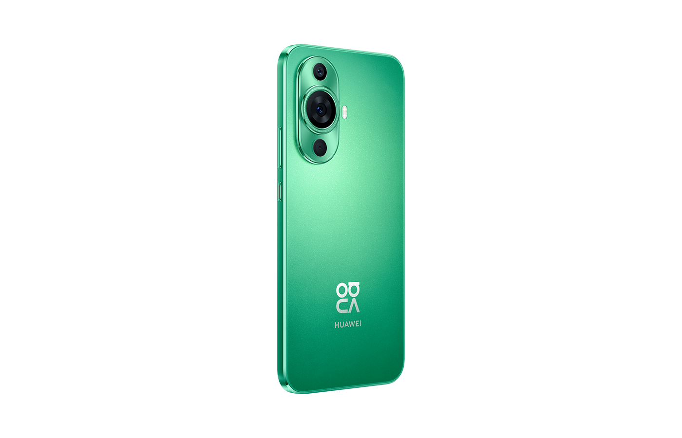 Yeşil Huawei telefon. Kamera lensleri arkada, Huawei logosu altta.