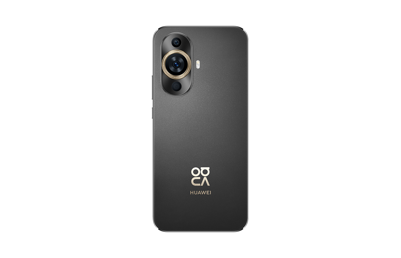 Altın kamera ve logolu siyah bir Huawei telefonun arkası.