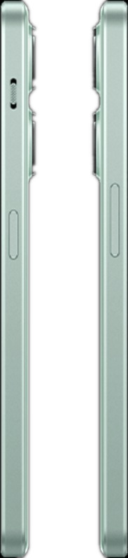 Deux vues latérales d'un téléphone de couleur menthe. Les deux côtés sont visibles.