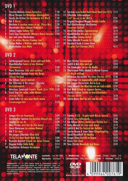 Eine DVD-Hülle mit einer Liste von Liedern.