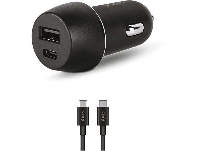 TTEC SmartCharger Duo PD 32W Araç Hızlı Şarj Aleti USB-C+USB-A + USB-C to USB-C 65W Kablo Siyah_1