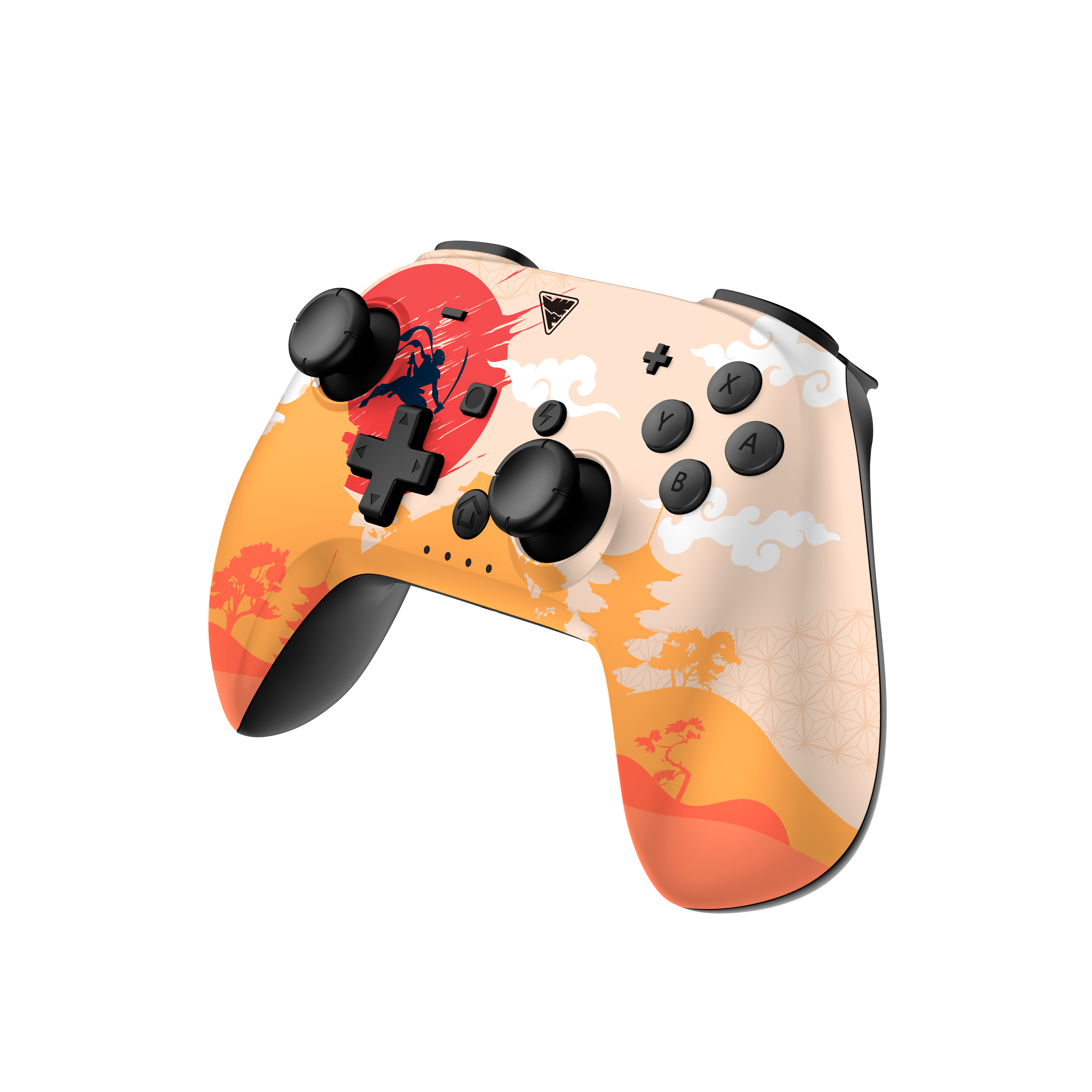 Ein farbenfroher Gamecontroller mit japanischem Kunstthema. Der Controller befindet sich auf weißem Hintergrund.