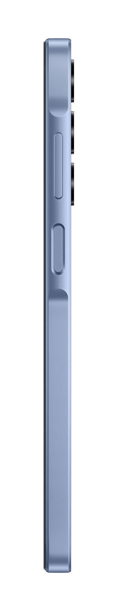 Widok z boku niebieskiego smartfona z przyciskami.