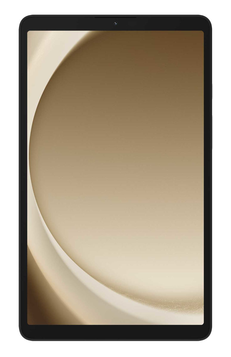 Czarny tablet z ekranem w odcieniach złota, wyświetlający zakrzywiony wzór.