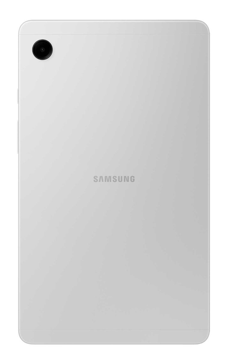 Biały tył tabletu z logo Samsung. Obiektyw aparatu w lewym górnym rogu.