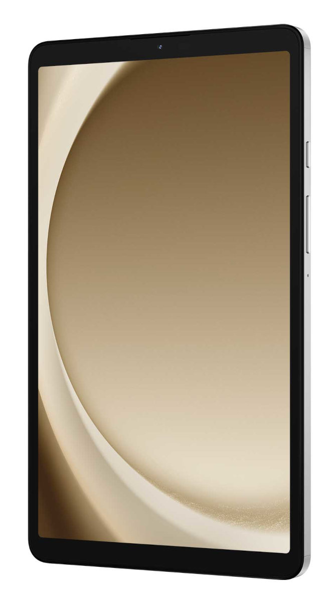 Tablet w czarnej ramce ze złotym tłem.