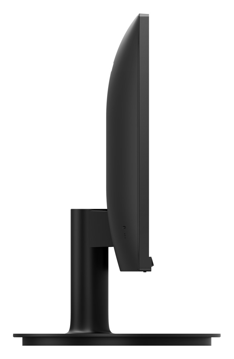 Schwarzer Computermonitor, Seitenansicht, auf Weiß.