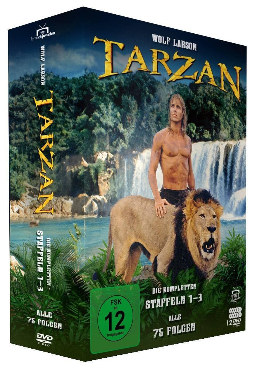 DVD-Box-Set von Tarzan mit einem Mann und einem Löwen auf dem Cover.