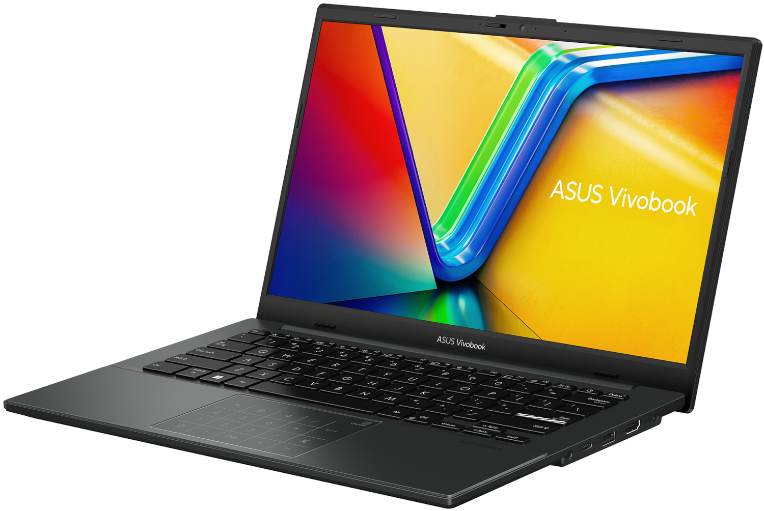 Zilveren laptop met een kleurrijk scherm. Het toetsenbord en de trackpad zijn zichtbaar.