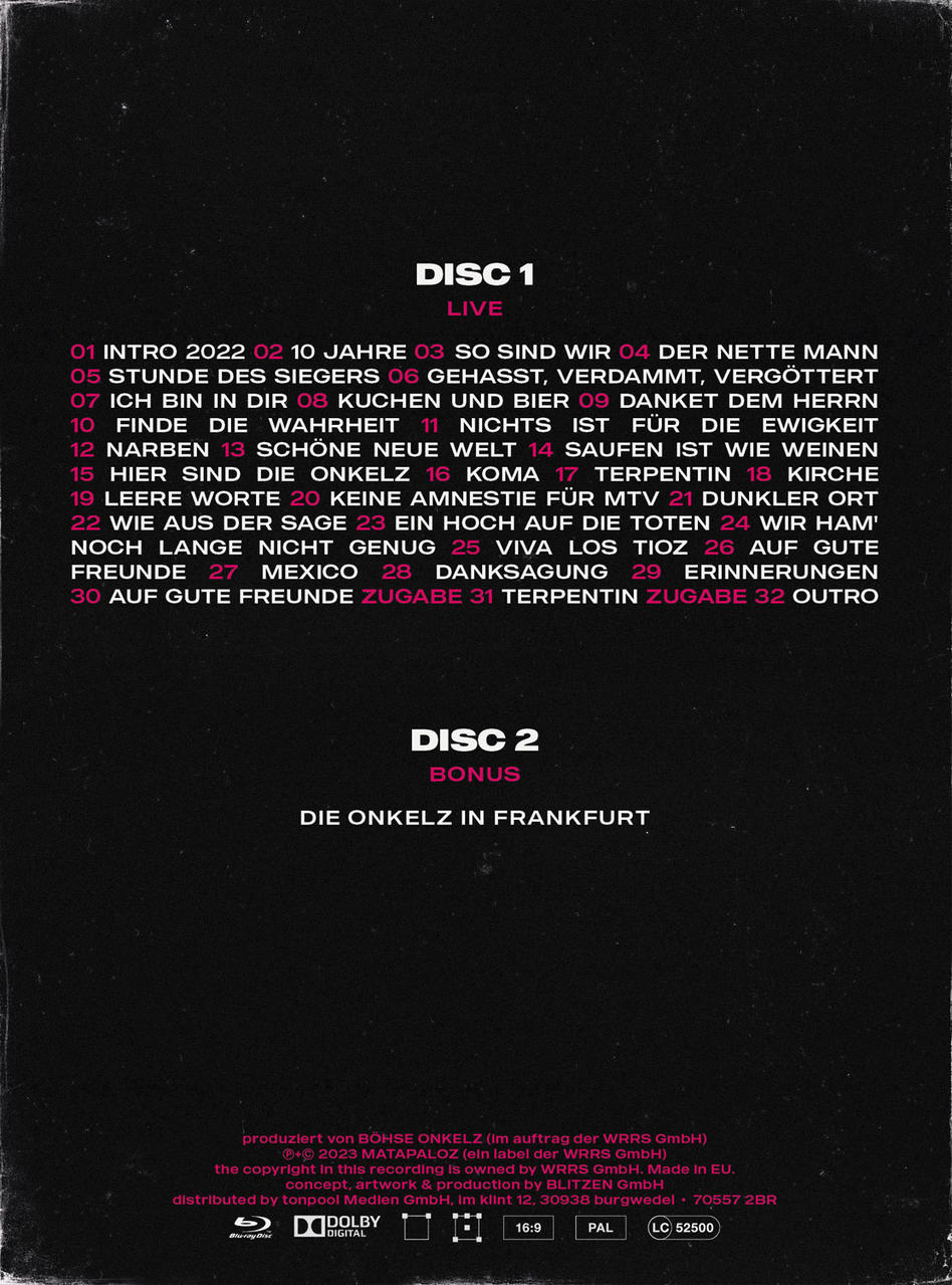 Rückseite einer CD mit Titellisten und Text.
