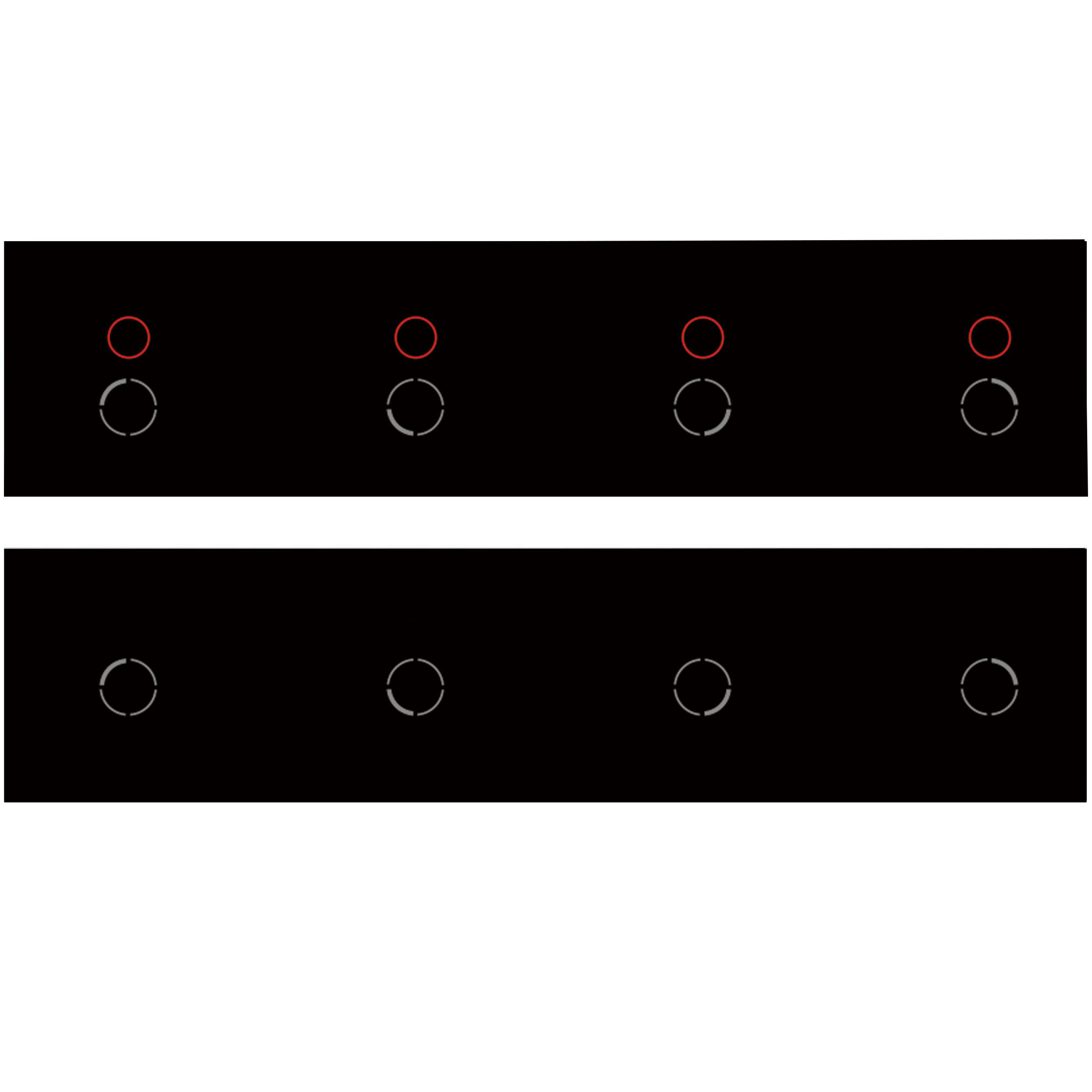 Schwarzes Panel mit vier Paaren roter und weißer Kreislichter.