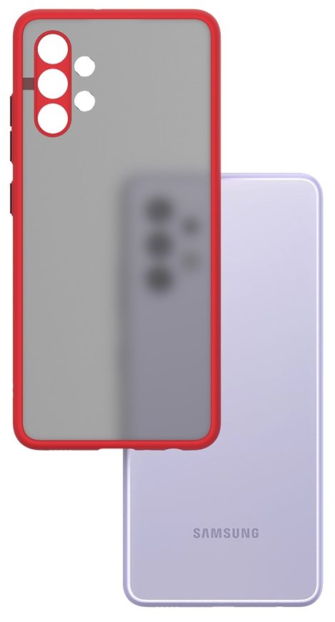 Két telefon: egy piros kerettel, szürke háttal, egy másik Samsung logóval, világos lila háttéren.