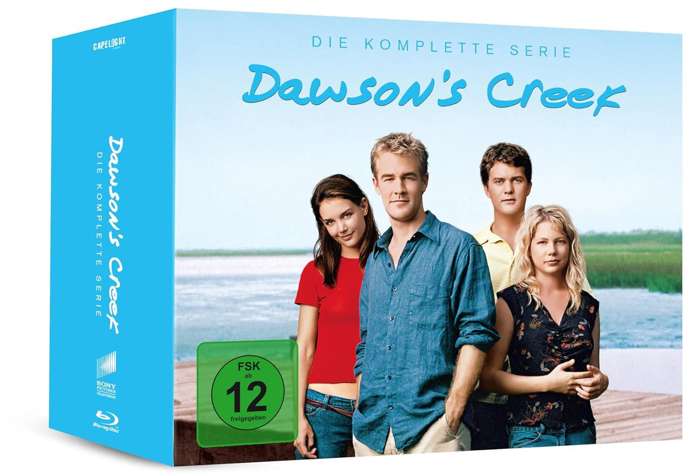 DVD-Box-Set von Dawson's Creek mit Mitgliedern der Besetzung.