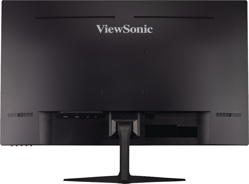 Egy fekete számítógép-monitor hátulja, felül a ViewSonic logóval.