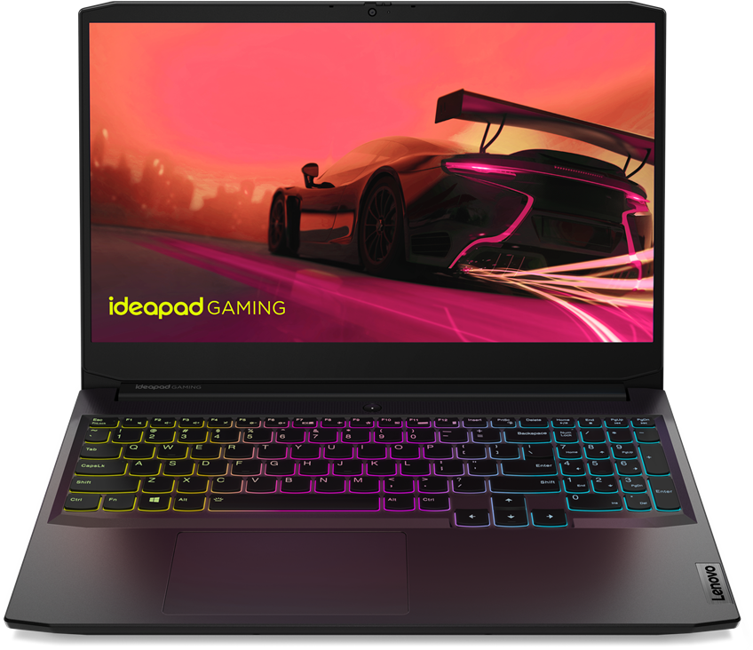 Fekete laptop egy autóverseny játékkal a képernyőn.