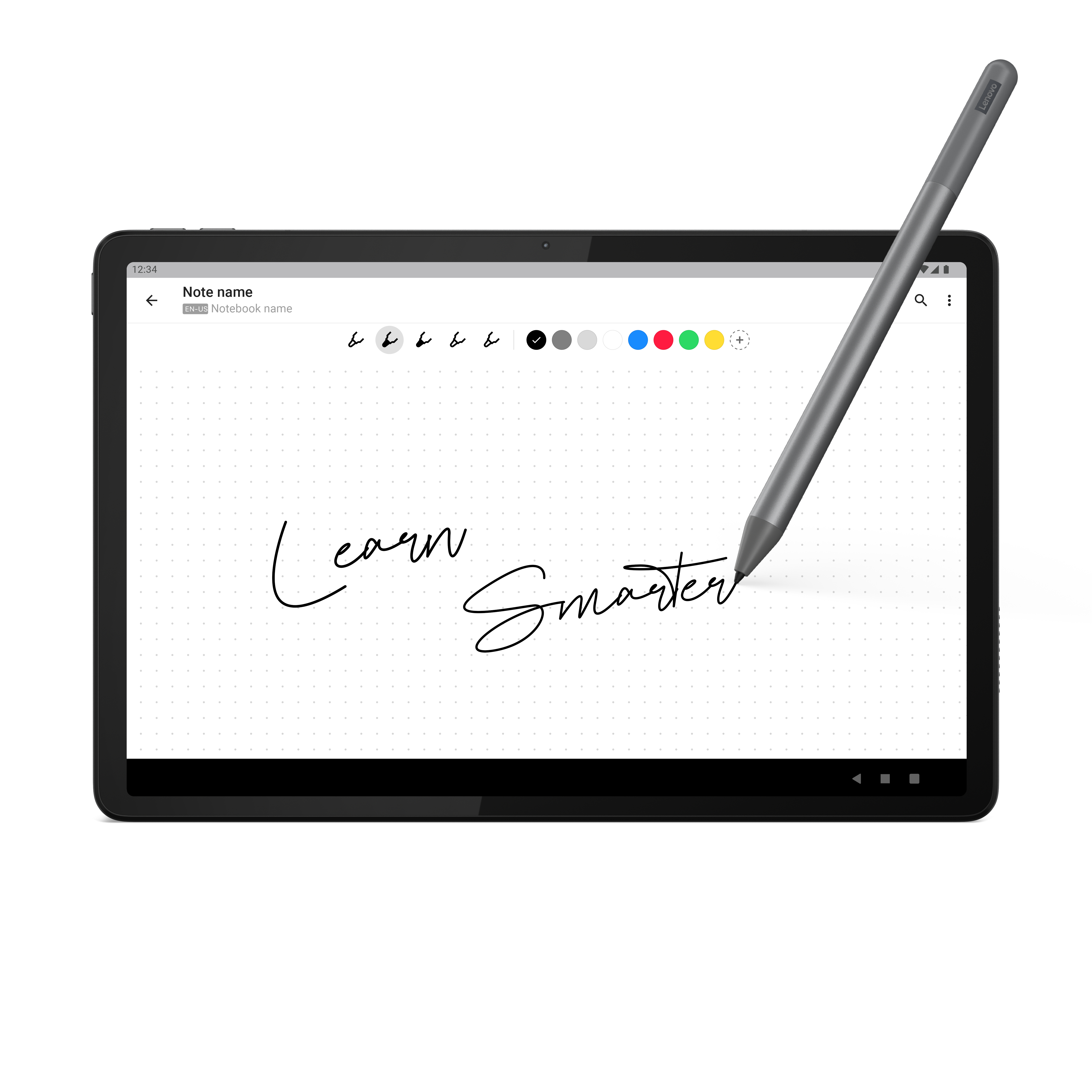 Tablet mit Stift, der "Learn Smarter" auf den Bildschirm schreibt.