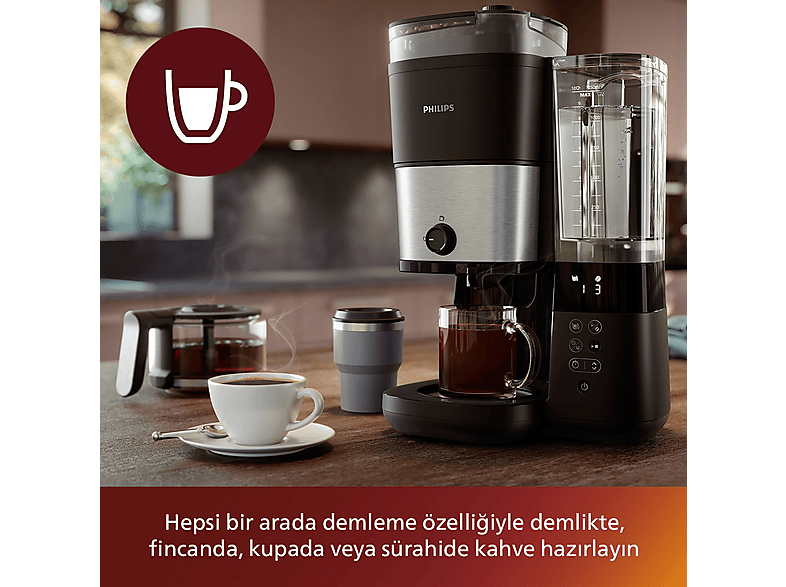 PHILIPS HD7888/01 All In One Brew Öğütücülü Filtre Kahve Makinesi Siyah Krom_2