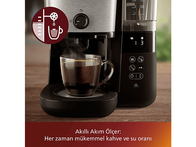 PHILIPS HD7888/01 All In One Brew Öğütücülü Filtre Kahve Makinesi Siyah Krom_3