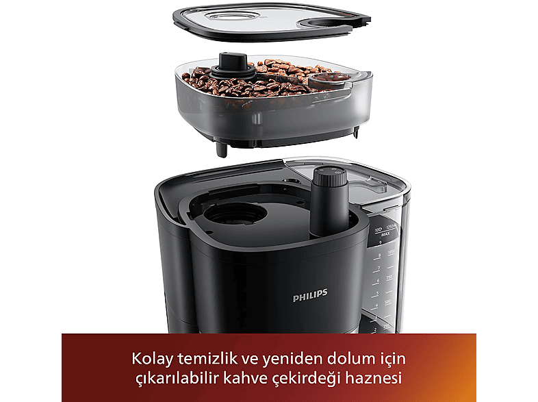 PHILIPS HD7888/01 All In One Brew Öğütücülü Filtre Kahve Makinesi Siyah Krom_4