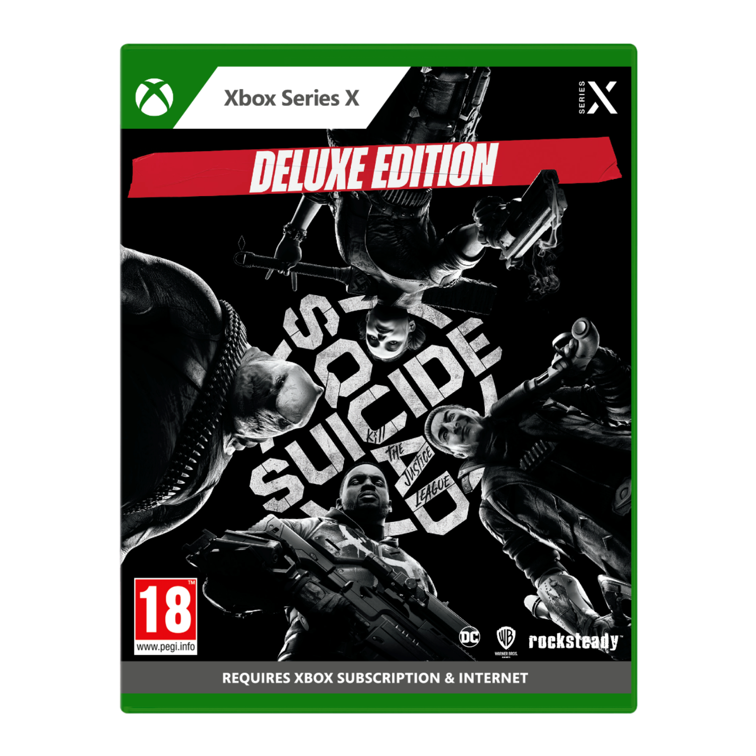Xbox Series X gamebox: Suicide Squad: Kill the Justice League. Deluxe Edition, donker thema.