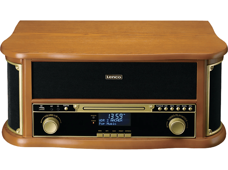 Lenco TCD-2571WD Classic Phono - Holz-Plattenspieler im Retro-Design mit Bluetooth, DAB+/FM-Radio, USB, CD-Player, Kassettenspieler