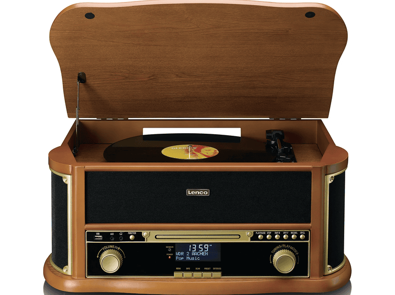 Lenco TCD-2571WD Classic Phono - Holz-Plattenspieler im Retro-Design mit Bluetooth, DAB+/FM-Radio, USB, CD-Player, Kassettenspieler — Foto 3 von 5